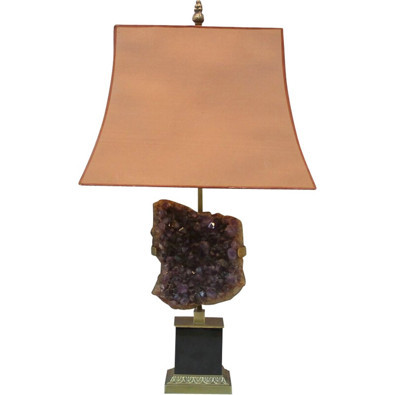 Belgian salmon pink table lamp in bronze and amethyste - 1970s