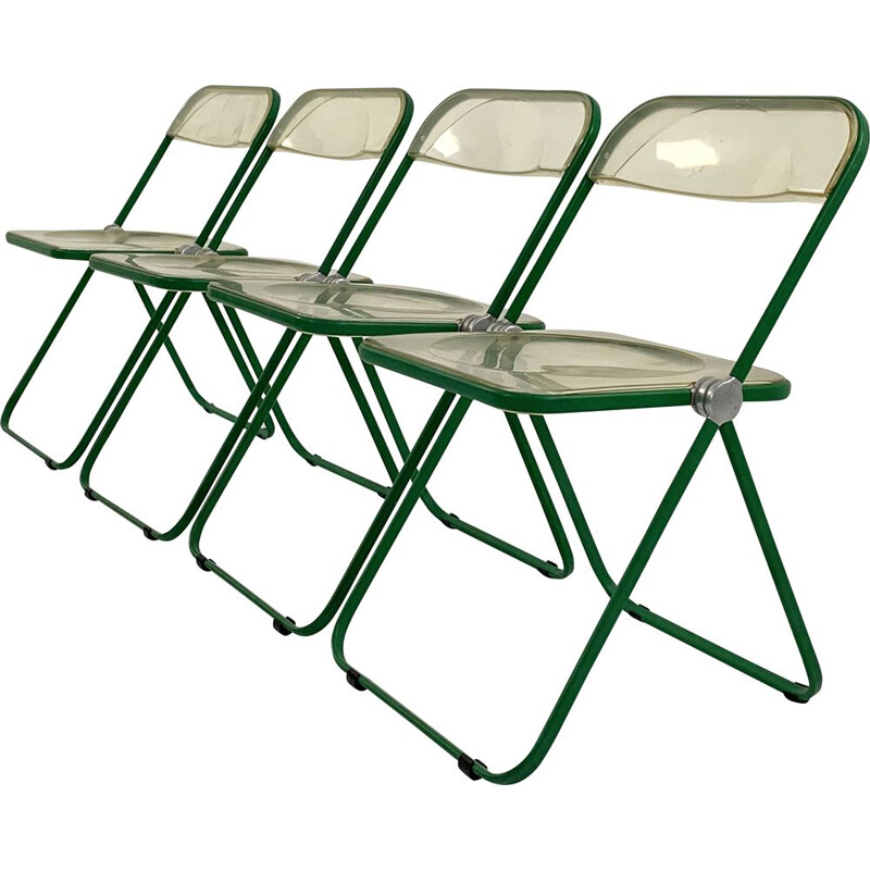 Set of 4 vintage green Plia chairs by Giancarlo Piretti for Anonima Castelli, 1960s