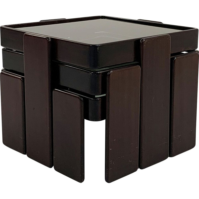 Vintage wood nesting tables by Gianfranco Frattini for Cassina, 1970s