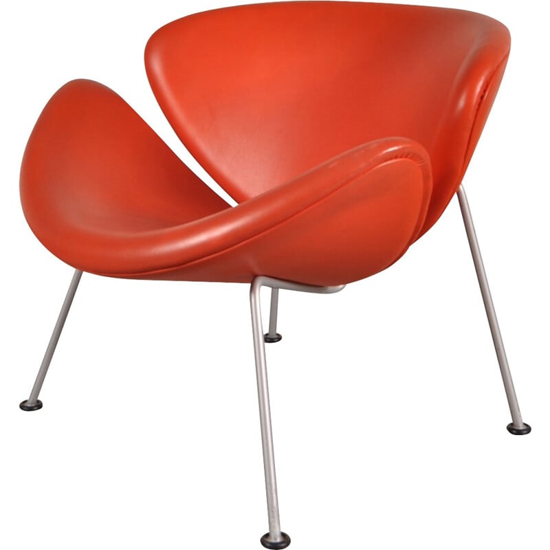 Artifort Orange Slice armchair in orange leather, Pierre PAULIN - 1950s