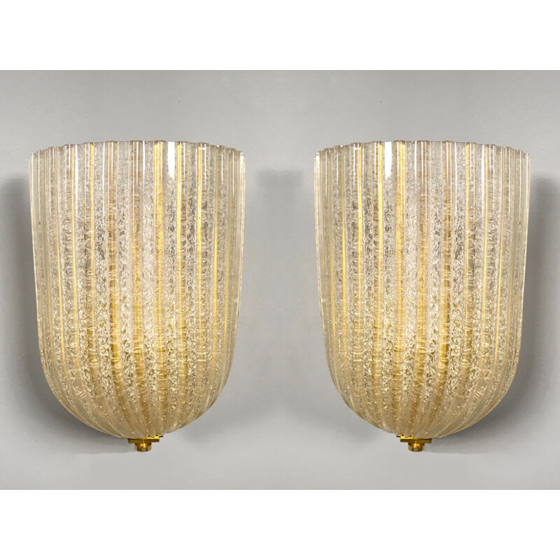 Pair of vintage wall lamp Murano by Barovier & Toso, Italy 1970s