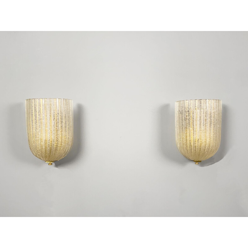 Pair of vintage wall lamp Murano by Barovier & Toso, Italy 1970s