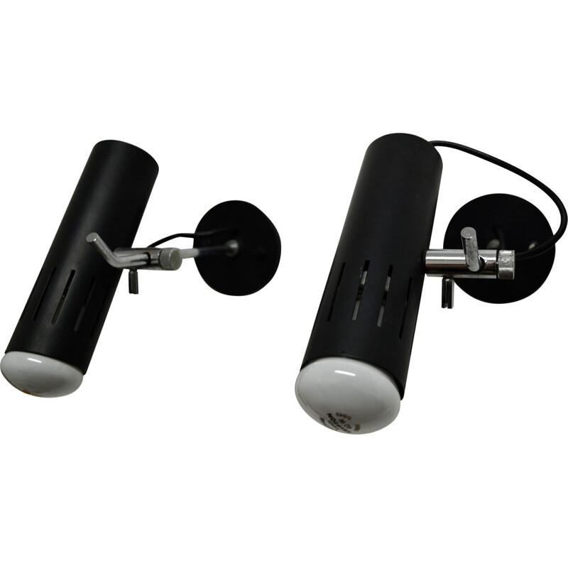  Pair of Diderot wall sconces in black metal, Alain RICHARD - 1960s
