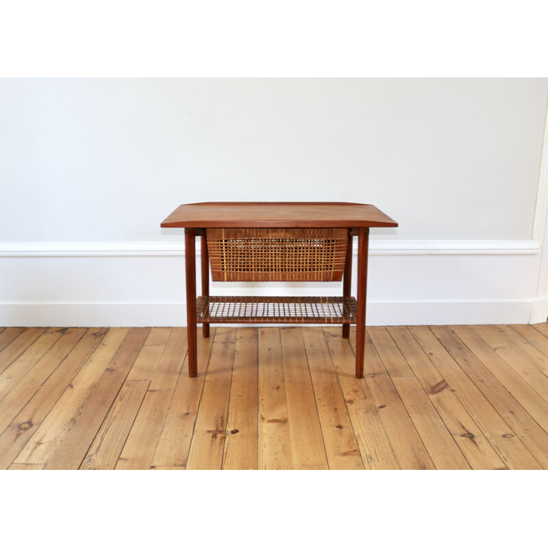 Scandinavian vintage teak and rattan worker, 1960