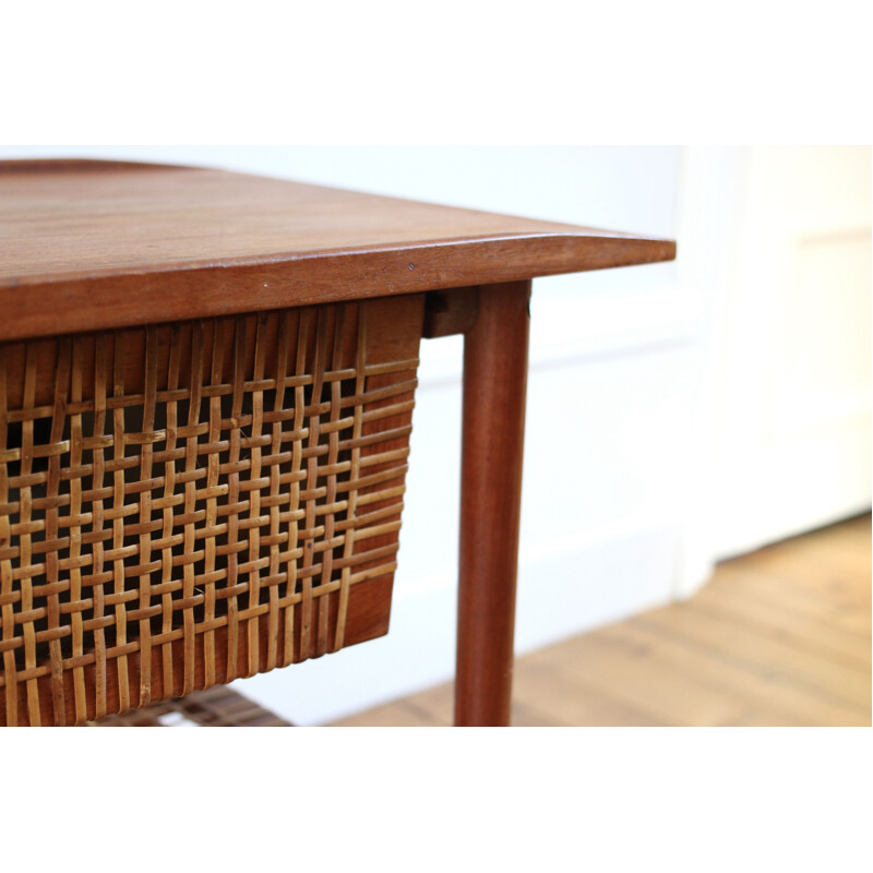 Scandinavian vintage teak and rattan worker, 1960