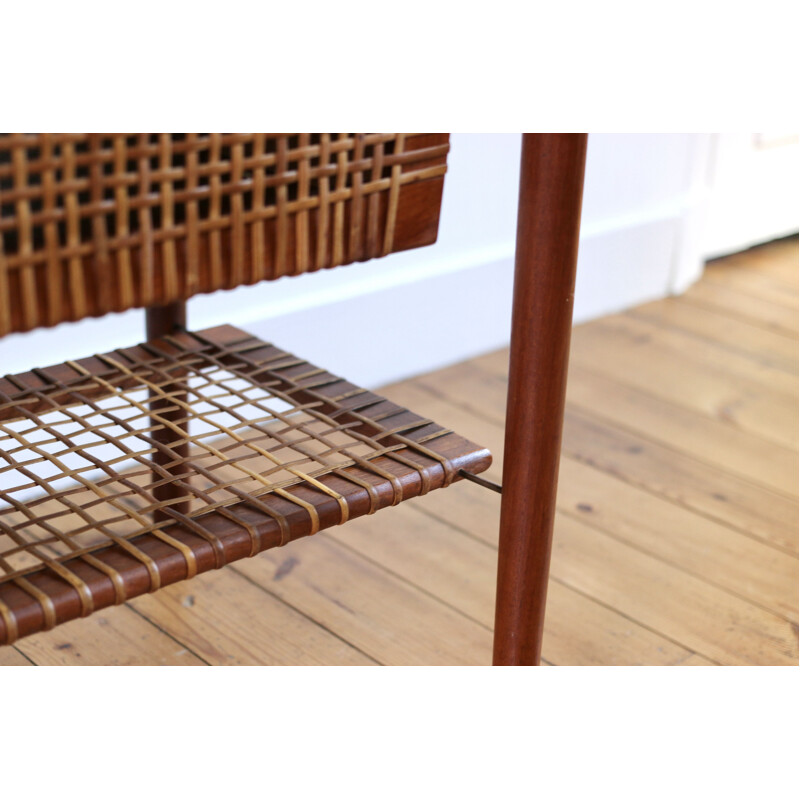 Scandinavian vintage teak and rattan worker, 1960