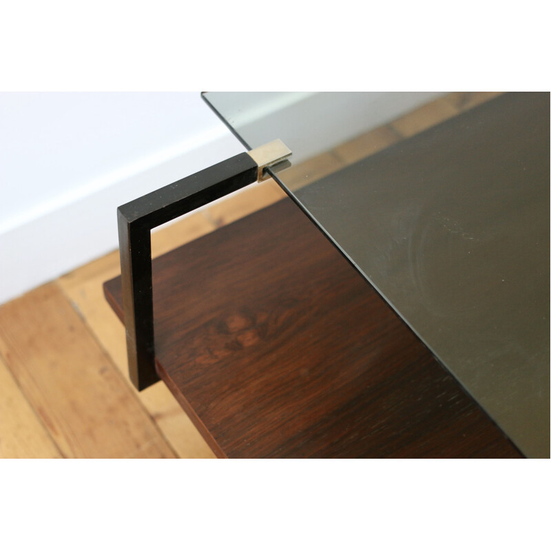 Vintage modernist glass and rosewood coffee table, 1950s