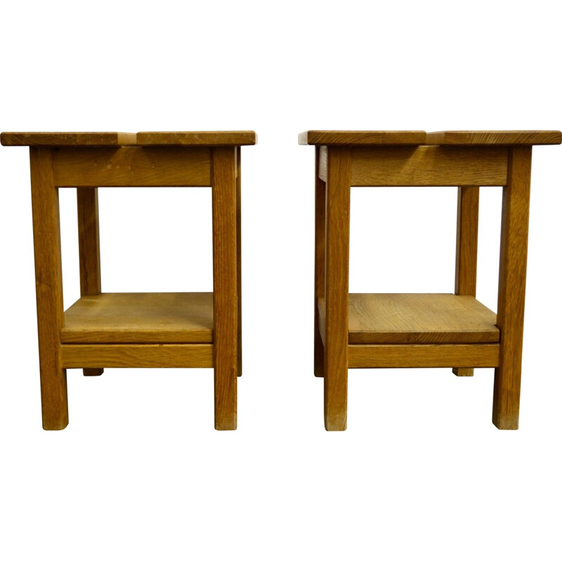  Pair of oak bedside table,  GUILLERME AND CHAMBRON - 1970s