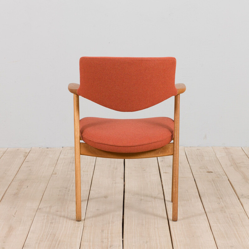 Vintage oak desk chair in pale red wool by Erik Kirkegaard