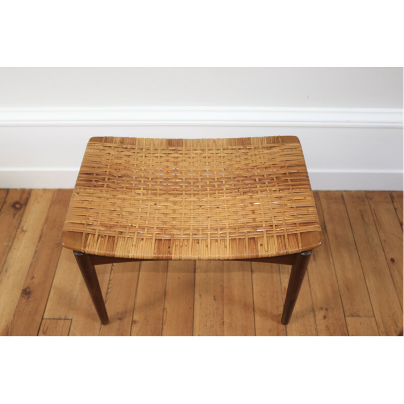 Scandinavian teak and wicker stool by Sigfred Omann, 1960