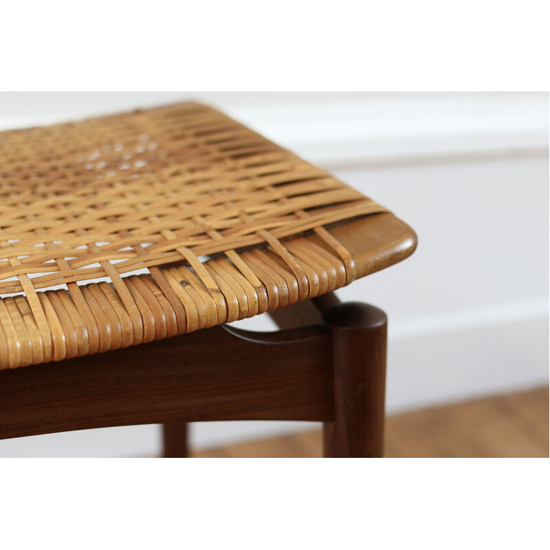 Scandinavian teak and wicker stool by Sigfred Omann, 1960