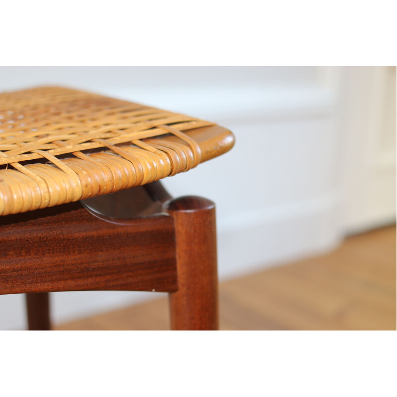 Scandinavian teak and wicker stool by Sigfred Omann, 1960