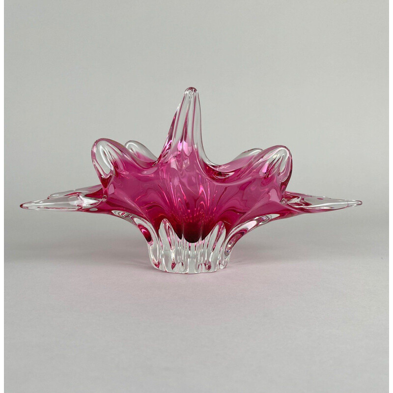 Vintage Art Glass bowl basket by Josef Hospodka for Chribska Glassworks, 1960s
