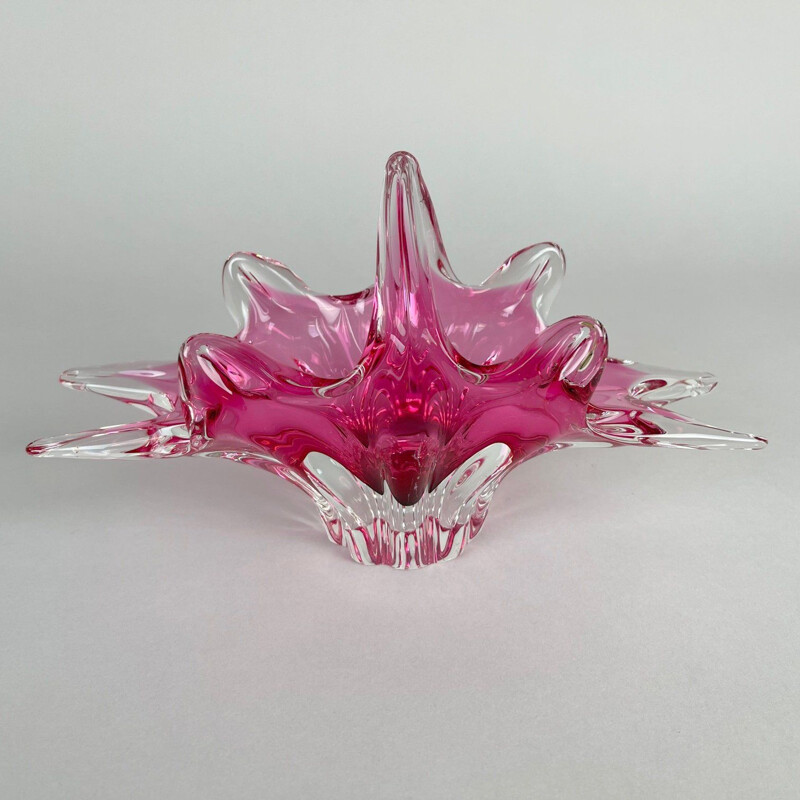 Vintage Art Glass bowl basket by Josef Hospodka for Chribska Glassworks, 1960s