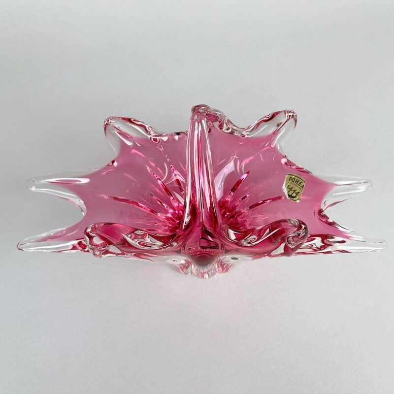 Vintage Art Glass bowl basket by Josef Hospodka for Chribska Glassworks, 1960s