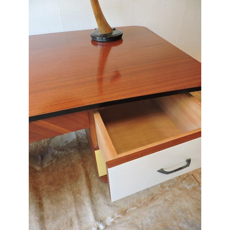 Large office desk in wood with compass legs - 1950s