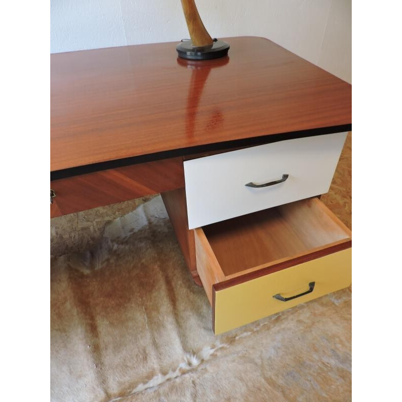 Large office desk in wood with compass legs - 1950s