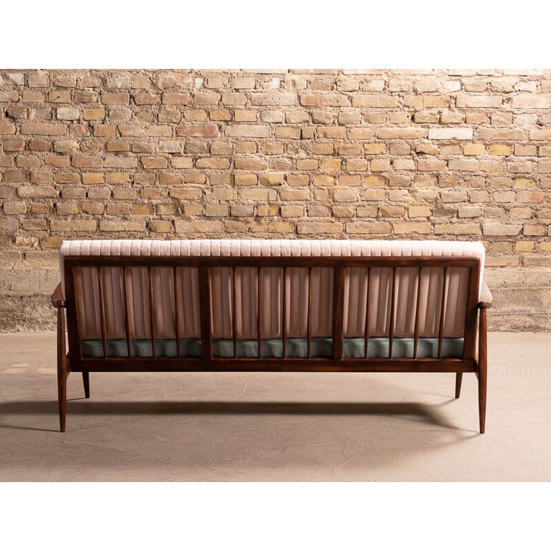 Banquette scandinave vintage bicolore 3 places avec accoudoirs, Danemark 1960