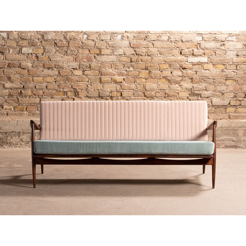 Vintage scandinavian two-tone 3-seater bench with armrests, Denmark 1960
