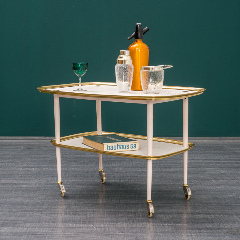 Mid-century brass and perforated metal plates serving trolley, 1950s