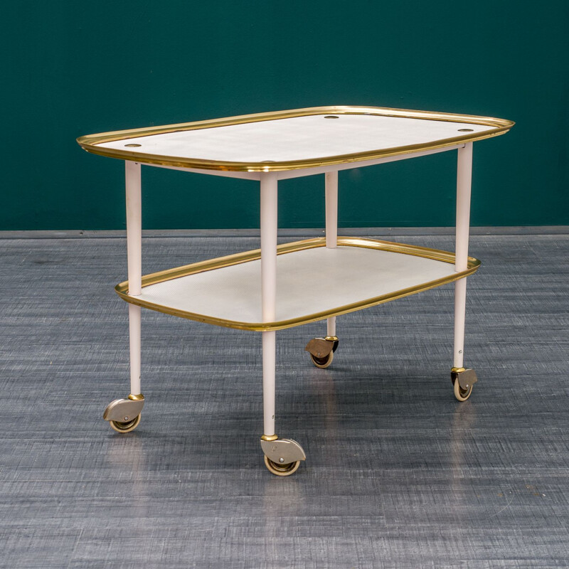 Mid-century brass and perforated metal plates serving trolley, 1950s