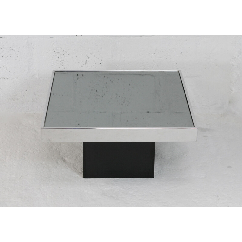 Vintage coffee table with smoked mirror, steel and formica Cidue Edition, Italy 1970s
