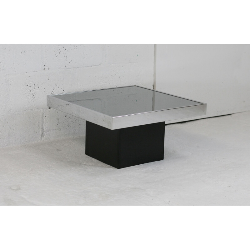 Vintage coffee table with smoked mirror, steel and formica Cidue Edition, Italy 1970s