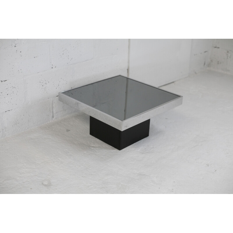 Vintage coffee table with smoked mirror, steel and formica Cidue Edition, Italy 1970s