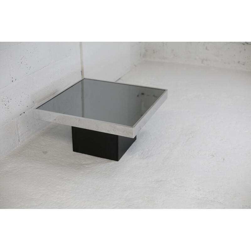 Vintage coffee table with smoked mirror, steel and formica Cidue Edition, Italy 1970s