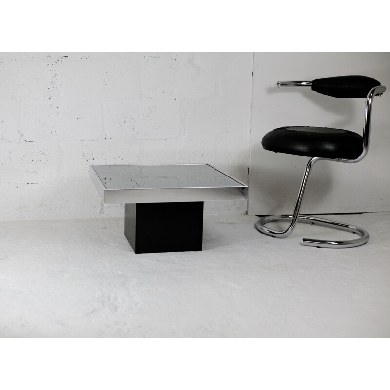 Vintage coffee table with smoked mirror, steel and formica Cidue Edition, Italy 1970s