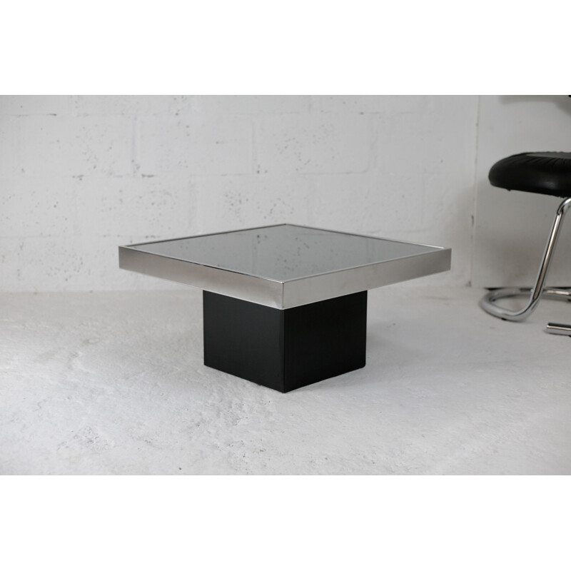 Vintage coffee table with smoked mirror, steel and formica Cidue Edition, Italy 1970s