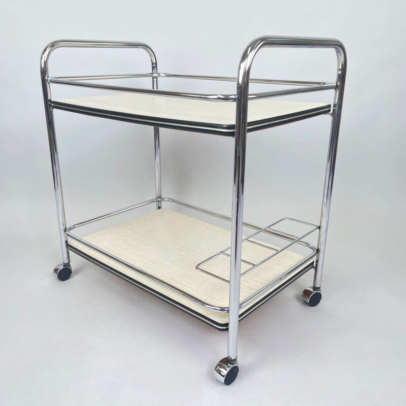 Vintage chrome and plywood serving cart, 1980s 