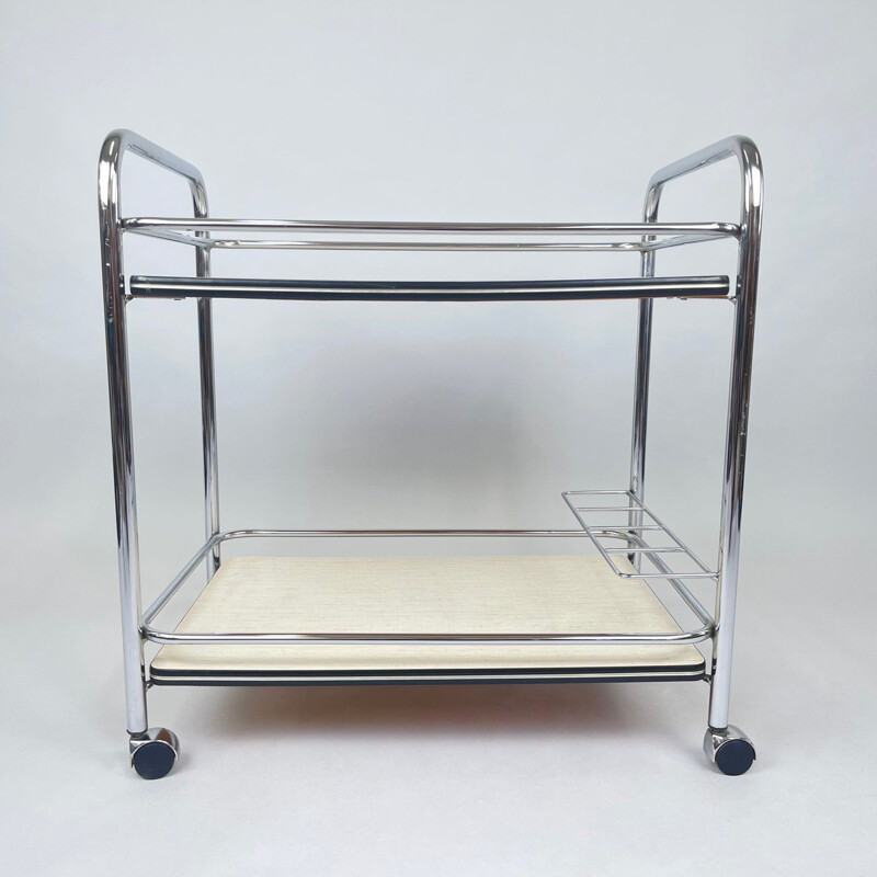 Vintage chrome and plywood serving cart, 1980s 