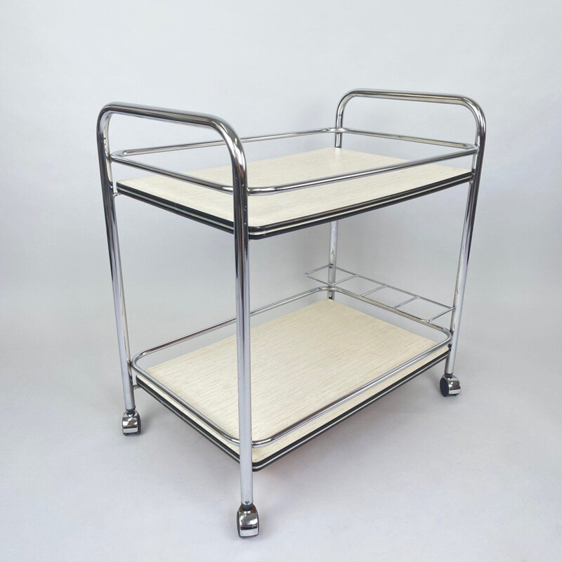 Vintage chrome and plywood serving cart, 1980s 