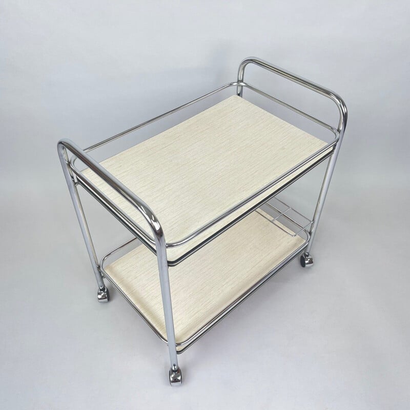 Vintage chrome and plywood serving cart, 1980s 