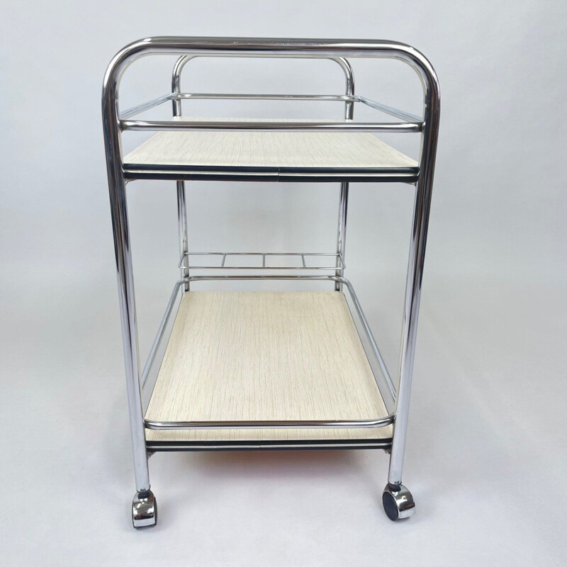 Vintage chrome and plywood serving cart, 1980s 