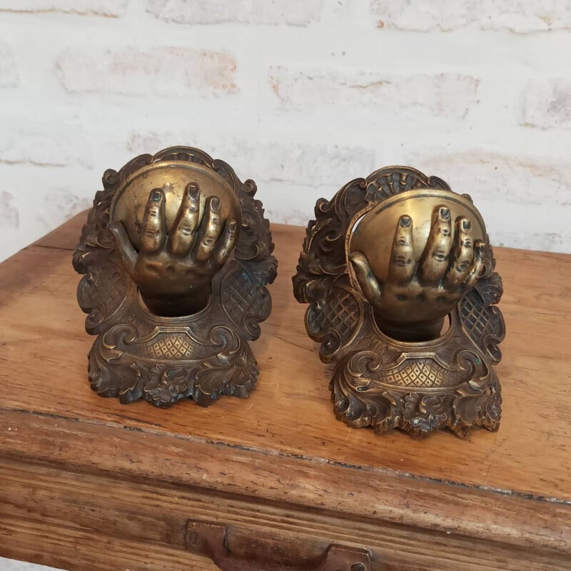Paire de réceptacles boules de billard vintage en bronze