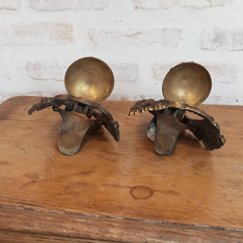 Pair of vintage bronze billiard ball receptacles
