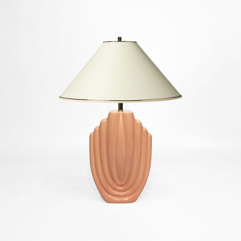 Vintage Art Deco ceramic lamp in salmon pink, 1980