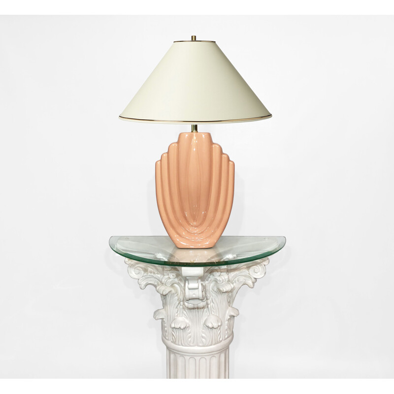 Vintage Art Deco ceramic lamp in salmon pink, 1980