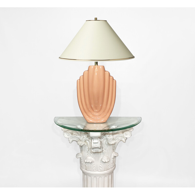 Vintage Art Deco zalmroze keramische tafellamp, 1980
