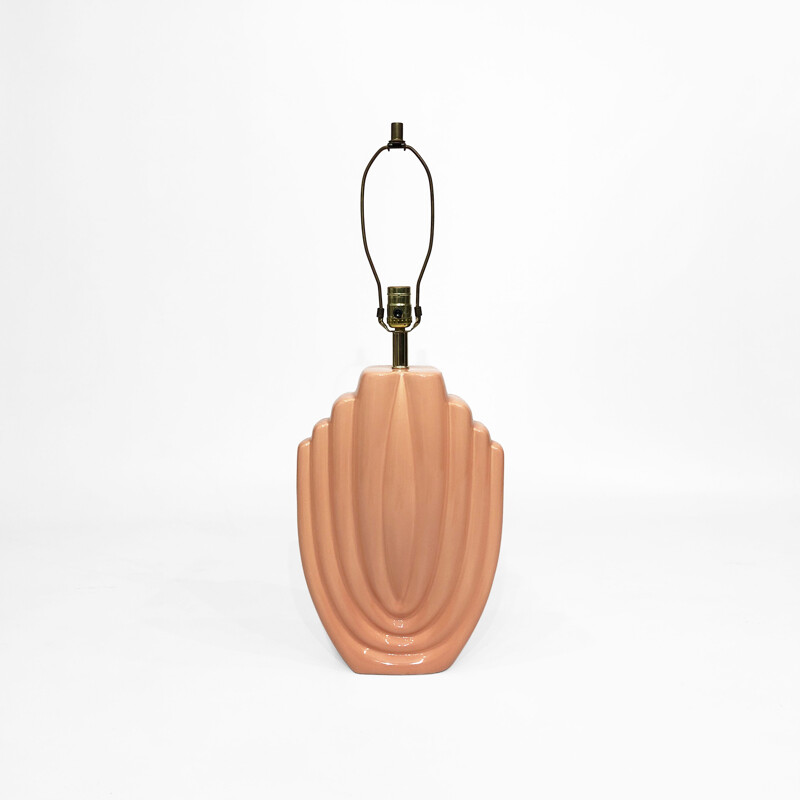 Vintage Art Deco ceramic lamp in salmon pink, 1980