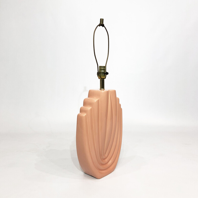 Vintage Art Deco ceramic lamp in salmon pink, 1980