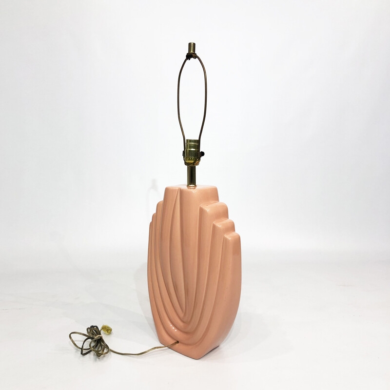 Vintage Art Deco ceramic lamp in salmon pink, 1980