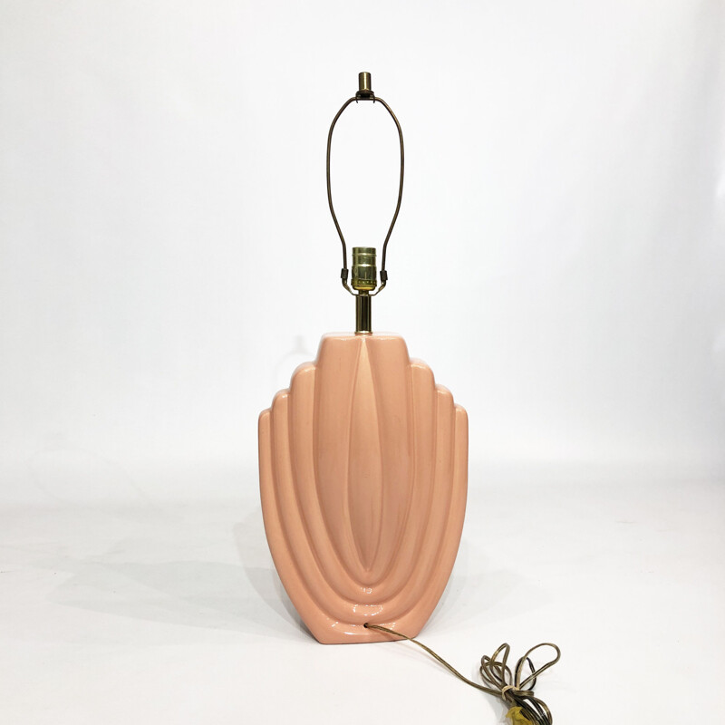 Lampada da tavolo in ceramica rosa salmone Art Déco vintage, 1980