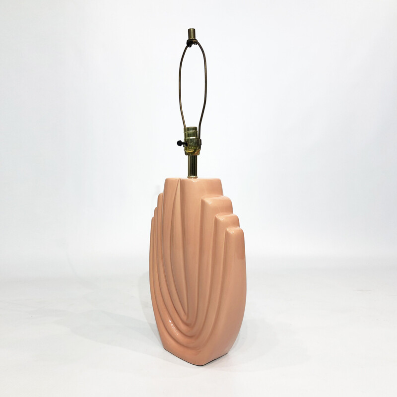 Vintage Art Deco ceramic lamp in salmon pink, 1980