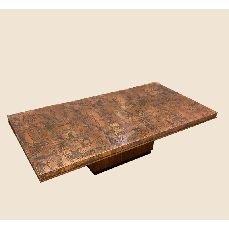 Table basse vintage en cuivre scarifié