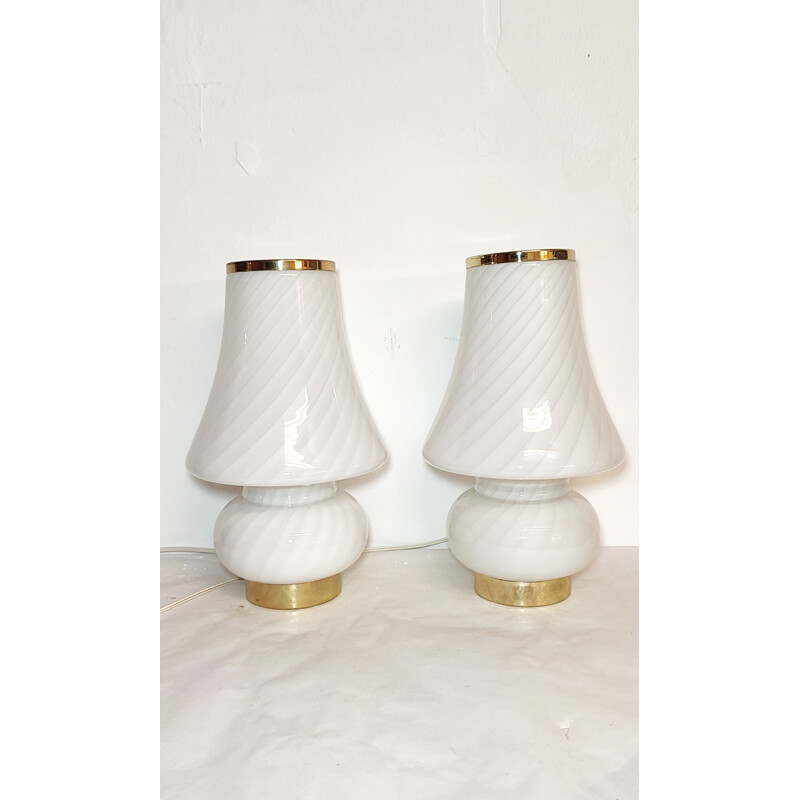 Paire de lampes de table en verre de Murano vintage