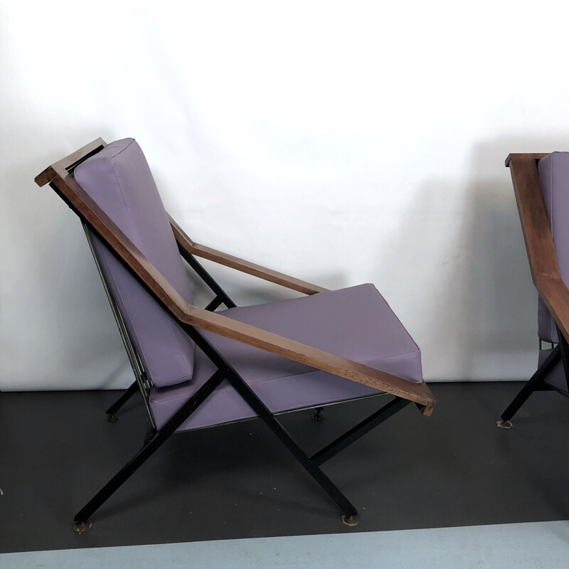 Paire de fauteuils vintage en bois et métal, France 1950