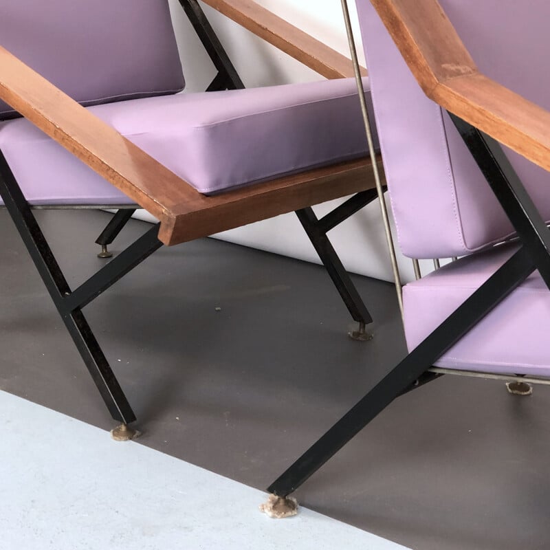 Paire de fauteuils vintage en bois et métal, France 1950